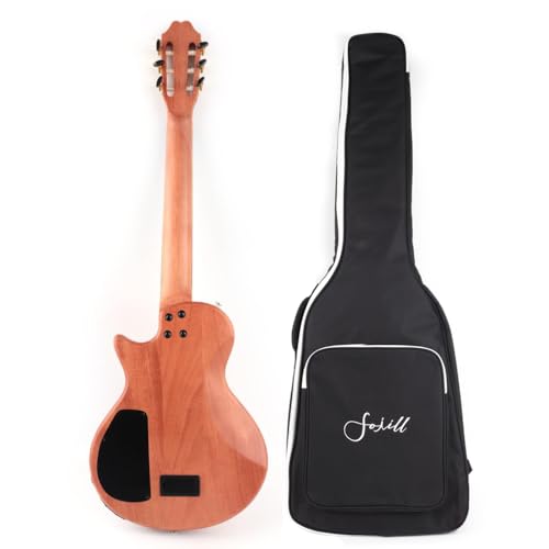 Image of Fojill Electric Classical Guitar Classic Nylon String Travel Portable Silent Practice Guitars Mahogany Body Neck Rosewood Fretboard With Gig Bag