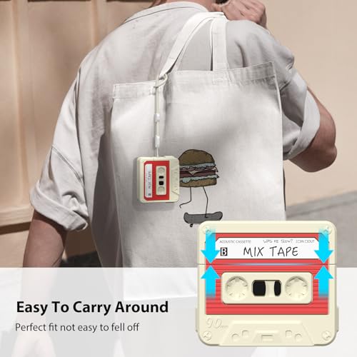 Image of KOREDA Compatible with AirPods 4 Case Cover, Funny Cassette Tape Design Case for Airpods 4th Generation 2024, Cute Cartoon Fashion Silicone Protective Case for Women Men (Off-White)