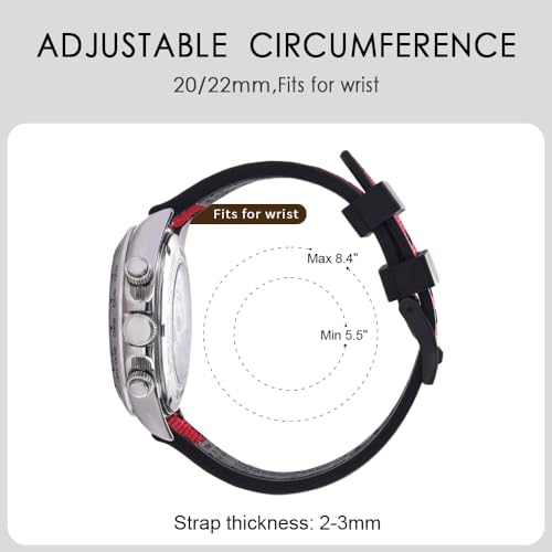 PTFULUOS Premium Upgrades Soft Hybrid (Fkm/Fpm Rubber and Sailcloth) Watch Bands for Men,20mm 22mm Waterproof Quick Release Replacement Watch Straps,Silver/Black/Gold/Rose Gold Brushed Buckle (20mm, Black Red+Black Buckle) by PTFULUOS - Used condition - Image 6