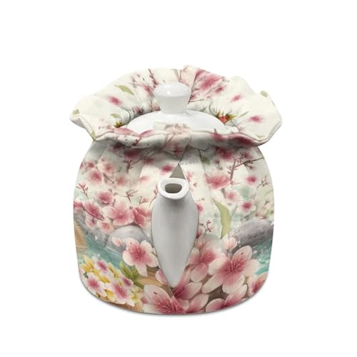 Image of Xoenoiee Capybara Tea Cozy Tea Cosy for Teapots Keep Warm Teapot Cover Cherry Blossom Insulated Kettle Cover for Home Kitchen Table Decor
