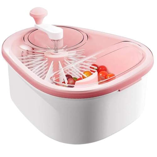 Fruit Washer Spinner Bowl with Brush, Fruit Washer Spinner Bowl, Large Capacity Fruit Washer Spinner with Brush, Double Layer Fruit Cleaner Spinner with Drain Basket (Pink)