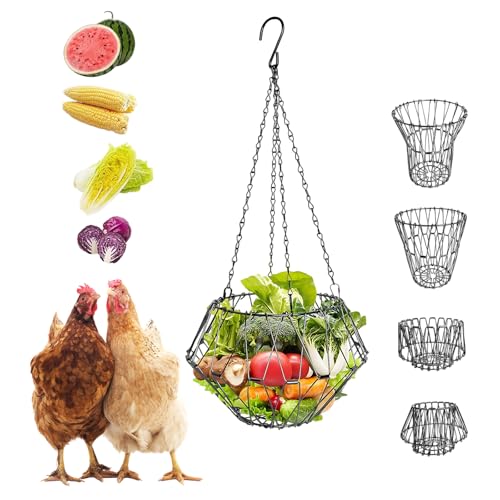​​Faltbarer Hühnermatik Futterautomat 16,5 cm - Klappbarer Gemüse-Obst-Feeder mit 4 Ketten zum Aufhängen für Hühnerstall, Hühner & Enten (1 STÜCK, Geflügelzubehör)​