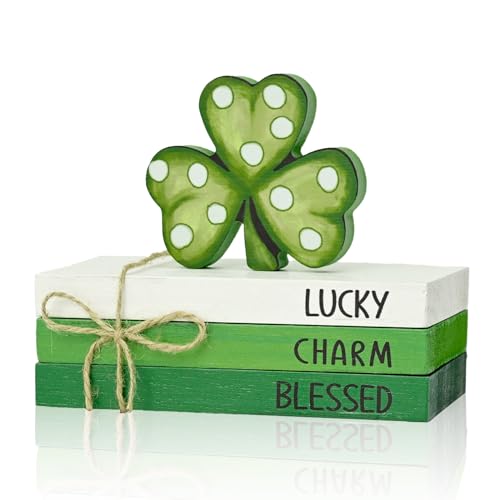 Smile St. Patrick's Day Wooden Decor Blocks LUCKY CHARM BLESSED Shamrock, Tabletop Shelf Wood Sign for Home Office Holiday Lucky Decoration