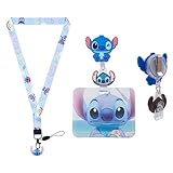 Cartoon Stitch Badge Reel Retractable ID Card Badge Holder with Alligator Clip Name Badge for Studen