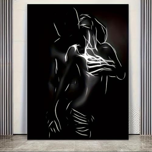 Tableau abstrait couple noir et blanc pour sublimer la décoration de votre salon moderne