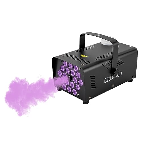 Disco Rauchmaschine 500W Minidisco Nebelmaschine Funkfernbedienung Rauchmaschinen mit 18 LED RGB Lichter,13 Farben,Trennung Design von Nebel und Licht,perfekt für Hochzeiten,Halloween,Party