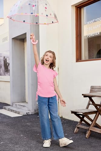 Image of Arshiner Girls T Shirts Ruffle Short Sleeve Ruched Knot Side Tunic Blouse Summer Tee Tops