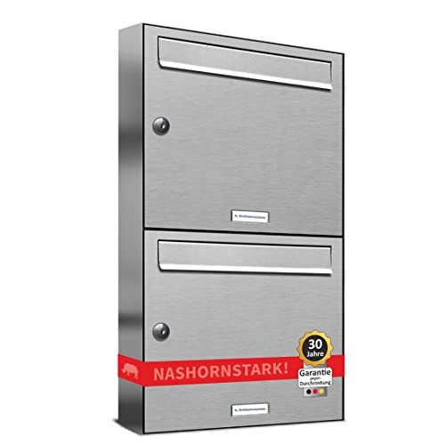 AL Briefkastensysteme 2er Briefkastenanlage aus V2A Edelstahl, Premium Doppel-Briefkasten DIN A4, 2 Fach Postkasten modern Aufputz