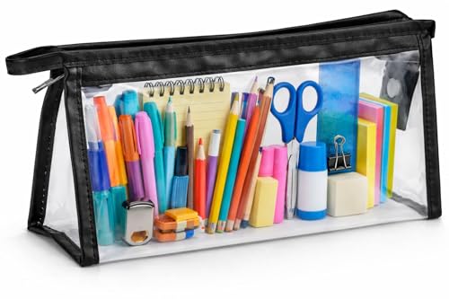 AccuPrints Clear Travel Toiletry Bag, 20 x 8.5 x 12.5 cm, Waterproof PVC Makeup Pouch with Zipper, Set of 1, Black