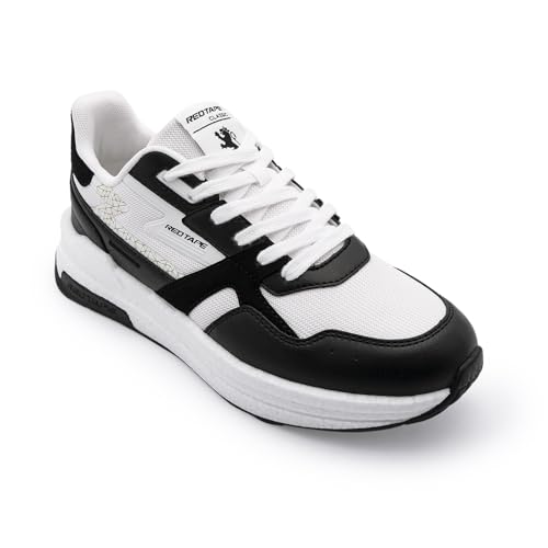 Image of Red Tape Men's Sneakers Black White Mesh Pu Round Toe Lace-Up