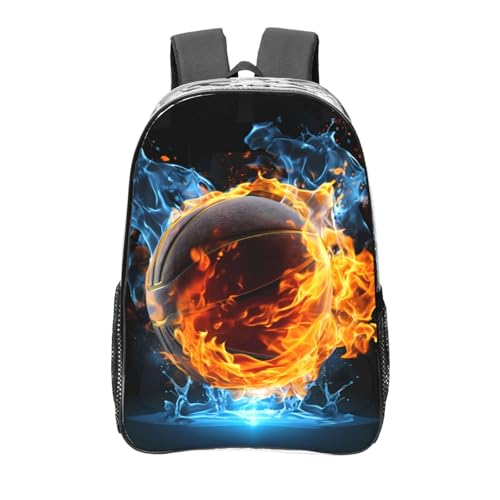AYCZN Fire And Water Basketball Clear Backpack Heavy Duty PVC Transparent Backpacks for Stadium Events Sport Clear Bag for Women Men