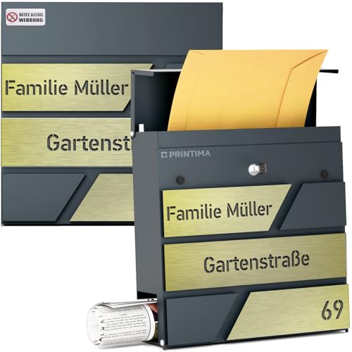 PRINTIMA Julia UV Personalisierte Briefkasten Anthrazit (RAL7016) mit Zeitungsfach: Wetterbeständigkeit, Funktion trifft auf Qualität und Stil, 37x37x11cm für 69,99 EUR bei amazon.de Bild: PRINTIMA Julia UV Personalisierte Briefkasten Anthrazit (RAL7016) mit Zeitungsfach: Wetterbeständigkeit, Funktion trifft auf Qualität und Stil, 37x37x11cm für 69,99 EUR bei amazon.de