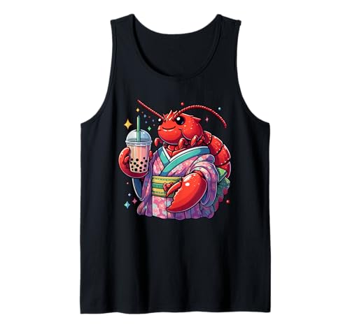 Langosta Bubble Boba Tea Anime Lindo Kawaii Camiseta sin Mangas