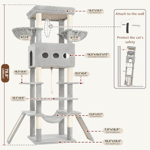 Image of Gitelsnour Cat Tree, 78.7'' Tall Tower with Extra Wide Top Platform GCT804W