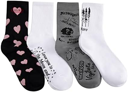 gothapy Taylor Lover Fearless Reputation 1989 Womens Socks Soft Cotton Socks Taylor Album Inspired Long Socks for Girls and Fans Gift(4-Pairs Gifts Box) (black)