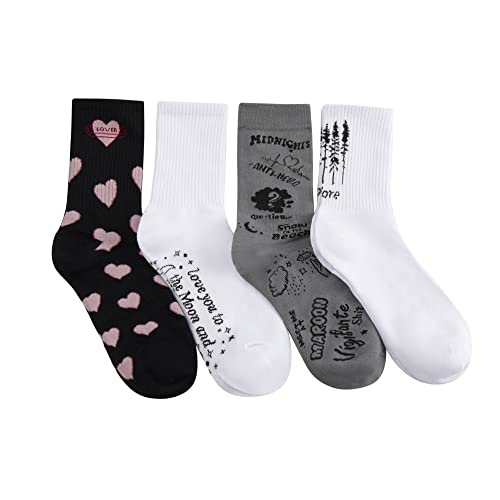 YUOOS Womens Soft Cotton Socks - Singer Album Inspired Long Socks for Girls and Fans Gift (4-Pairs Box) (Black)