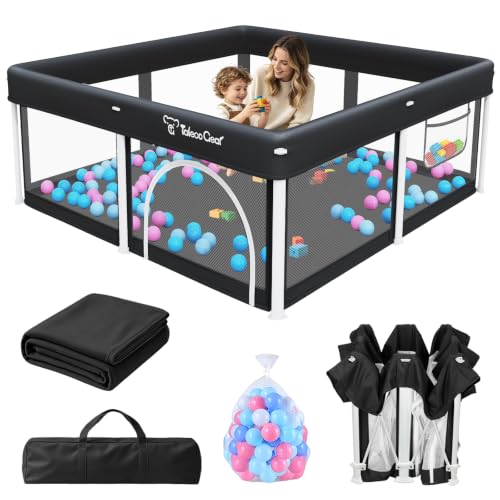Image of TOREVSIOR Foldable Baby Playpen with Mat, 50 inchx50 inch Collapsible Play Pen for Babies and Toddlers, Indoor & Outdoor Kids Safety Play Pen, Portable Play Yard, Foldable Baby Playpen with 50 Ocean Balls