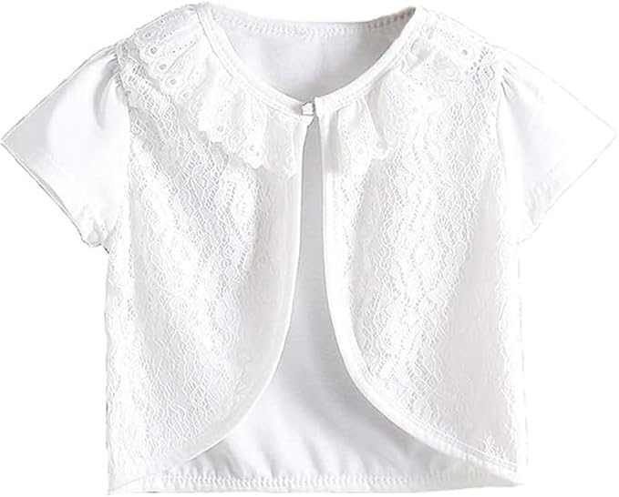 Little Girls' Short Sleeve Lace Bolero Cardigan Shrug Dress Cover up 2-10 Years (White 2, 4-5T)