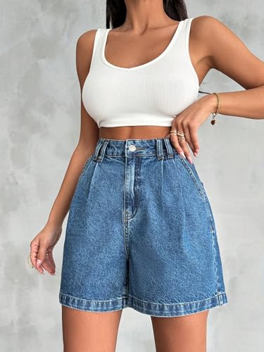Image of Shasmi Girl's & Women's High Waisted Denim Shorts, 2025 Fashion Vintage Wash, Straight Cut (Short 234)