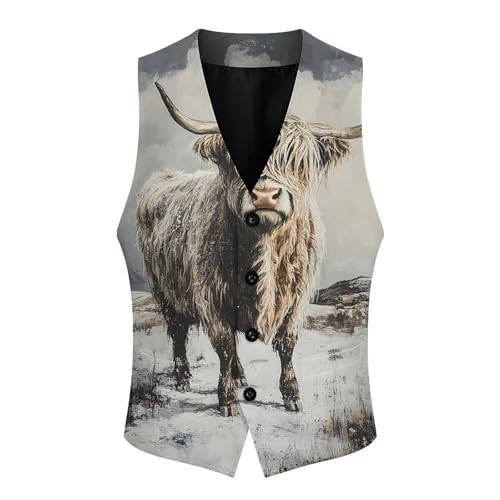 Portrait of Highland Cow Men's Suit Vest Slim Fit V-Ncek Waistcoat Business Casual Vest4