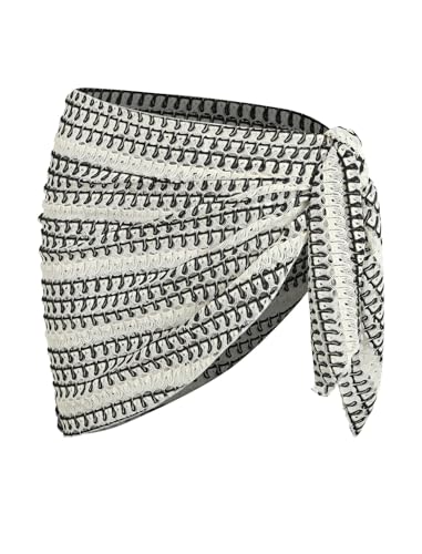 Image of ZAFUL Sarong Coverups for Women Beach Vacation Fishnet See Thru Tie Side Bathing Suit Cover Up Mini Skirt