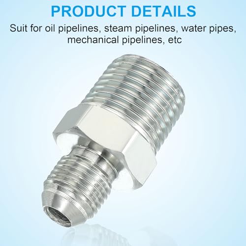 Image of PATIKIL Pipe Adapter Connector 9 /16 inch Male 74 Flare JIC x 1 /2 inch Male R Pipe Fitting Oil Feed Restrictor Fitting Hydraulic Connector for Oil Steam Water Pipelines System