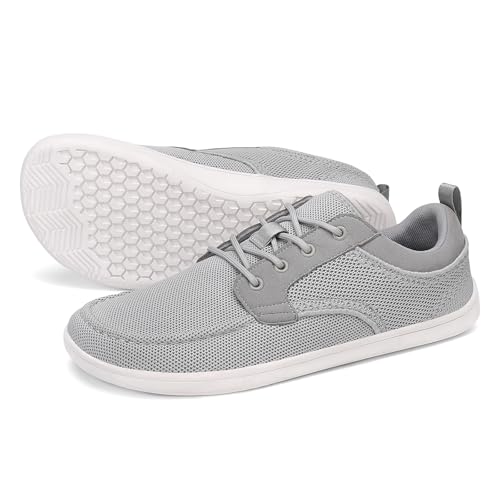 Byrkos Men's Barefoot Shoes Wide Toe Box Minimalist Shoes for Men Zero Drop Sole Non Slip Walking Running Sneakers Grey 10