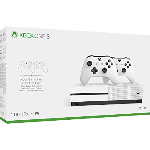 Microsoft Xbox One S Two-Controller Bundle 4K 1TB HDD White (Renewed)