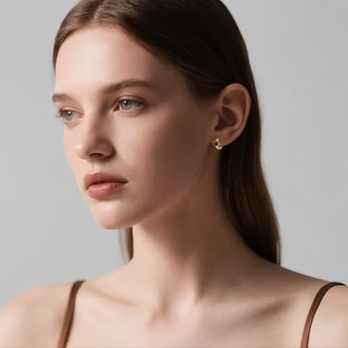 SLUYNZ Solid 925 Sterling Silver Black Flower Earrings Hoop for Women Teens Small Flower Hoop Earrings Huggie3