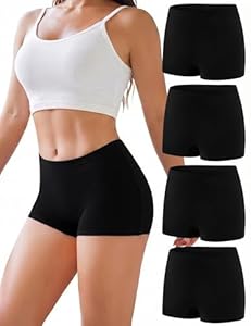 Briyat Damen Panties Boxershorts Boxer Shorts Women Underwear High Waist Boyshort Panties Cotton Unterwäsche Hot Pants Hipster Shorts Schwarz M