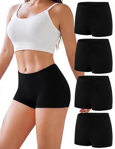 Briyat Damen Panties Boxershorts Boxer Shorts Women Underwear High Waist Boyshort Panties Cotton Unterwäsche Hot Pants Hipster Shorts Schwarz M