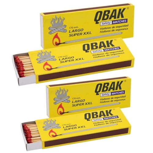 4 Cajas Cerillas Largo Super XXL, Fósforos de Seguridad, 17cm, para Cocinas, Chimeneas, Estufas y Barbacoas.