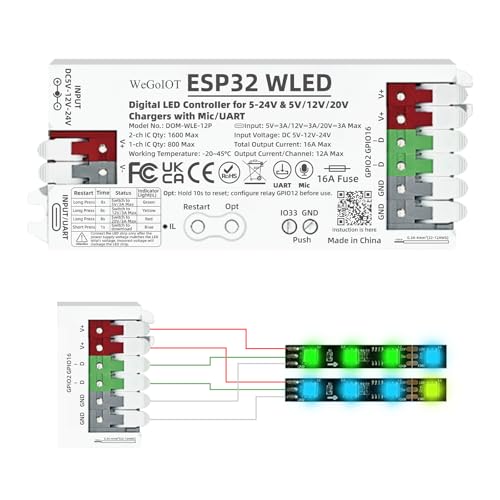 Contrôleur WLED ESP32 sécurisé 16A pour éviter surchauffe bande LED