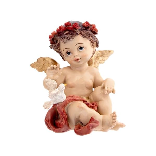 DRW Set de 4 angelitos de Colores con Palomas y Flores 10 cm de Alto