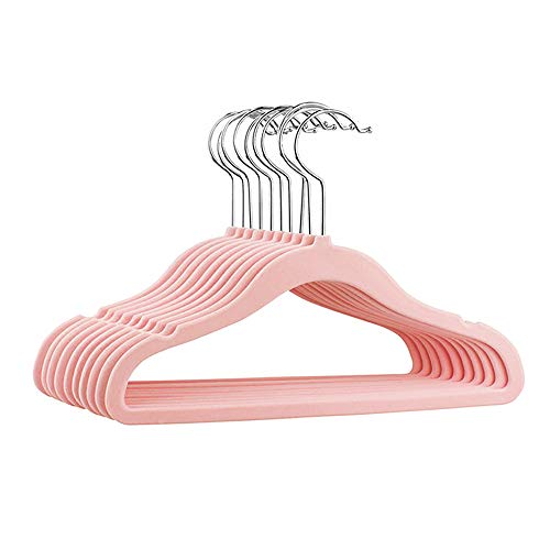 Perchas infantiles de terciopelo, perchas para ropa, perchas para niños con material de flocado antideslizante, ahorro de espacio ultra delgado, gancho giratorio de 360 grados, paquete de 15 (Rosa)