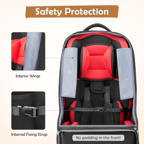 Image of YOREPEK Padded Car Seat Travel Bag for Airplane, Gate Check Carseat Backpack for Air Travel, Baby Travel Essentials for Flying, Car Seat Stroage Cover Bag (All Black)