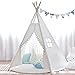 JOYNOTE Teepee Kids Tent with Thick Mat & Carry Case & Decorations Star Stickers & Flag - 5 Wooden Poles Canvas Tipi (White)