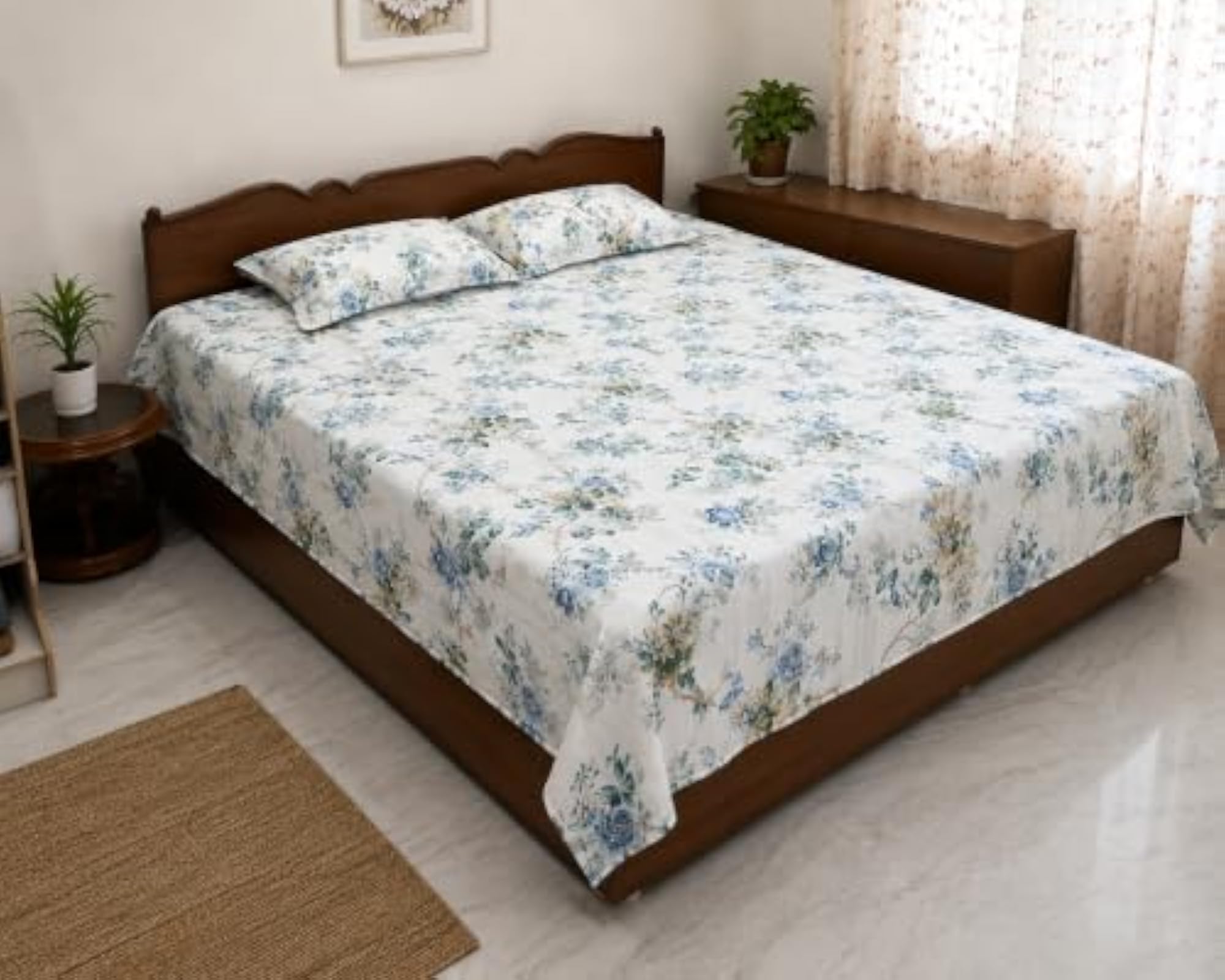 Sanganeri Floral Printed 100% Cotton Double Bedsheet