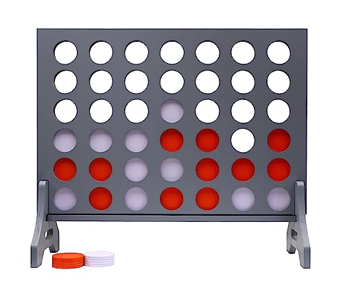 Image of Giant 4 in a Row Game for Family & Adults - Tailgating Pros Jumbo Grey Wooden Four in a Row Indoor & Outdoor Yard Game for Family Party Fun, Portable Activities for Patio, Backyard, and Camping