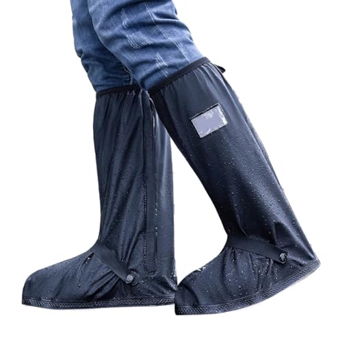 NHQZ C1 botas de lluvia negras largas talla L + bolsa de almacenamiento negra A5 Cubrezapatos impermeables, Cubrezapatos de lluvia antideslizantes