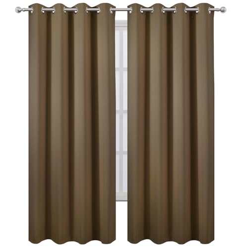 Image of LEMOMO Blackout Curtains 66 x 84 inch /Brown Curtains Set of 2 Panels /Thermal Insulated Room Darkening Bedroom Curtains