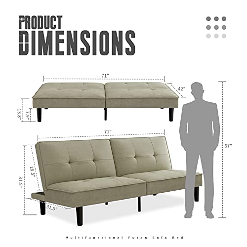 Iululu Futon Sofa Bed, Modern Convertible Armless Sleeper Couch Daybed For Studio, Apartment, Office, Small Space, Compact Living Room, Sage Grey #TOP1