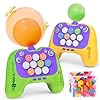 Handheld Speed Pushing Game Machine with Balloons 2-Player Fidget Games Light Up Quick Push Games Fast Push Puzzle Game Console for 8 9 10 11 12+ Years Old Kids Adults-Yellow+Green