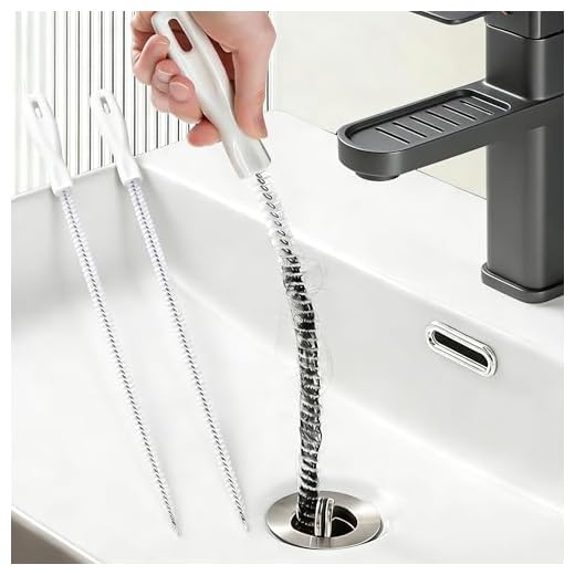 Drain Cleaning Brush, 2-Pack Flexible Pipe Cleaner Tool for Sink Shower and Bathtub Drain, Long Hair and Debris Remover Snake with Handle and Hook, Reusable Clog Removal Accessory