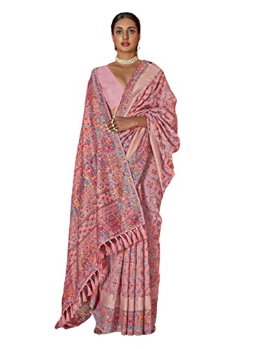 Sari indien en soie pashmina femme rose traditionnel 2785 : vêtement de fête