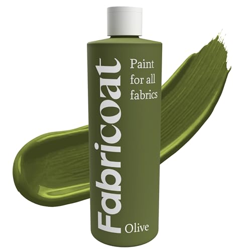 Fabricoat Olive Fabric Upholstery Paint & Dye | 250ml / 8.5 fl oz | Olive - Restore or Change Color of Couches Chairs Upholstery Car Interiors Clothing - Soft Flexible Finish