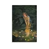 Aesthetic Posters Oil Painting Fairy Tale Midsummer Eve with A Girl And Elves by Edward Robert Hughe Canvas Wall Art Prints for Wall Decor Room Decor Bedroom Decor Gifts Posters 12x18inch(30x45cm) U