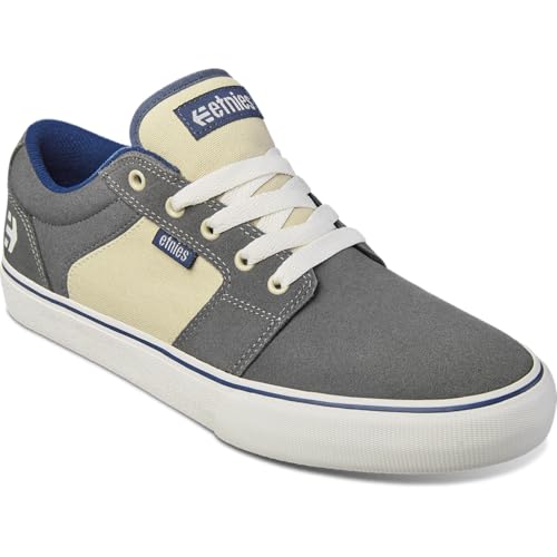 Image of Etnies Barge LS - Classic Skate Look, Slim Vulcanized Silhoutte, Hefty Armored Collar, Reinforced Vulc - Grey /Navy - 5