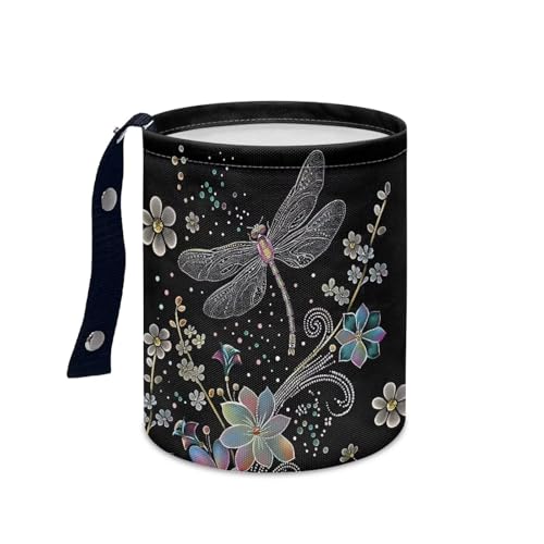 Image of Dragonfly Trash Can for Car Car Garbage Can for Back Seat Leak Proof with Adjustable Buttons Car Accessories for Women Interior