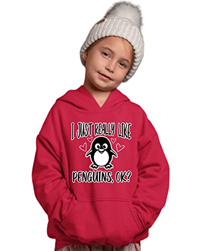 Go All Out Large Red Youth I Just Really Like Penguins OK? Funny Gift Idea Sweatshirt Hoodie